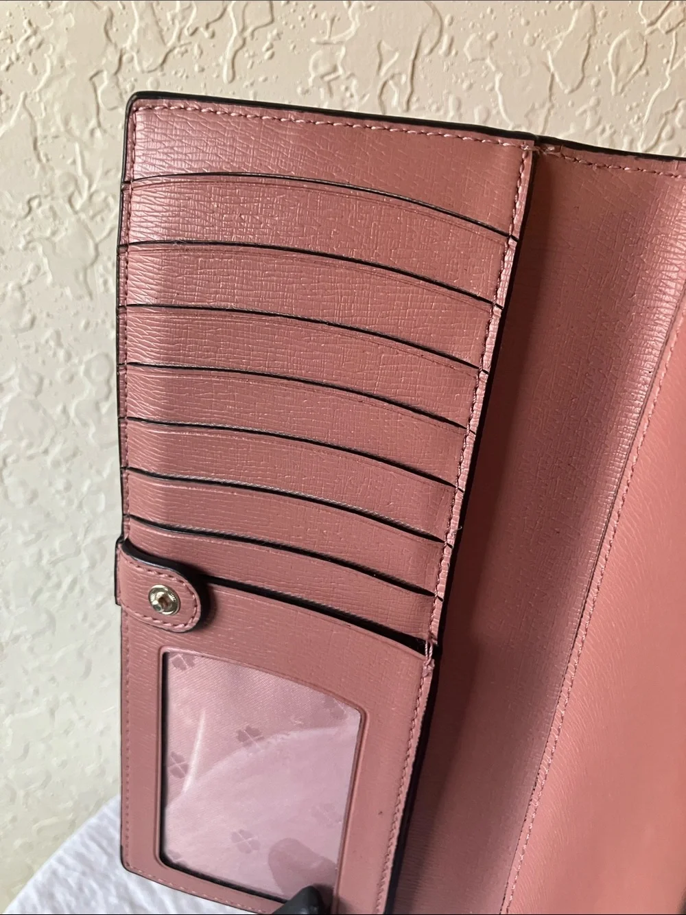kate spade: Tan/Black Saffiano Leather Spencer Continental Wristlet/Clutch
